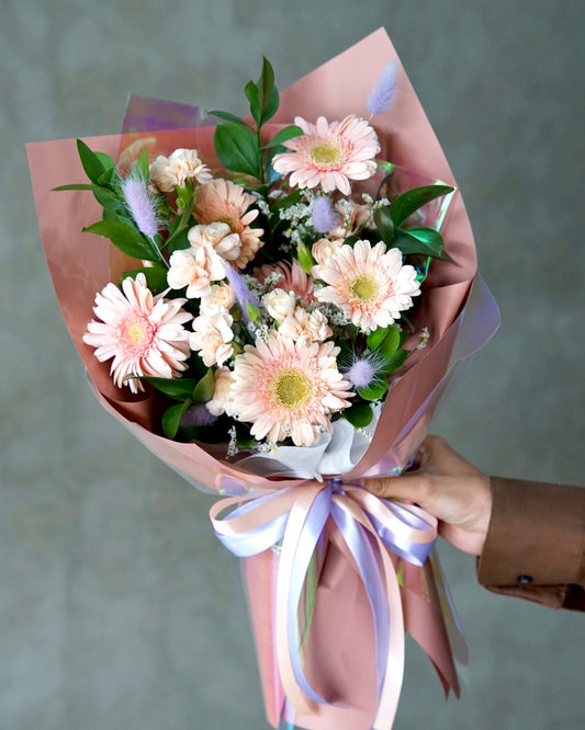 Peach Saturday – Gerbera & Carnation Bouquet