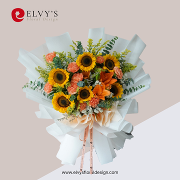 Apricot Sun – Sunflower & Orange Lily Bouquet