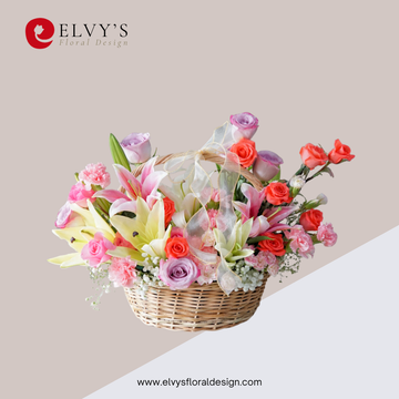 Blush Gathering – Pink Lily & Rose Flower Basket