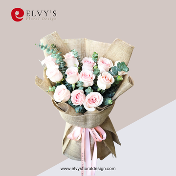 Burlap Blush – 12 Blush Pink Rose Bouquet