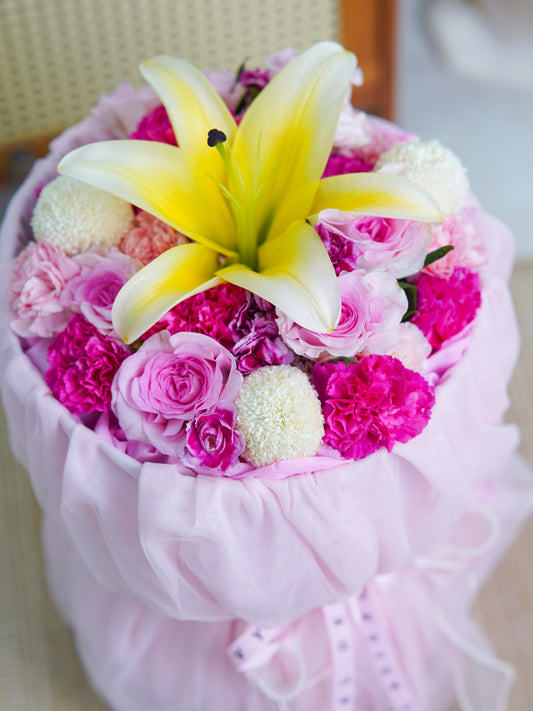 Light Hearted – Rose, Lily & Carnation Bouquet - Elvy's Floral Design