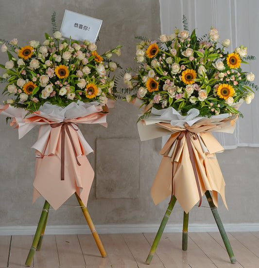 Starwish – Peach & Yellow Grand Opening Flower Stand - Elvy's Floral Design