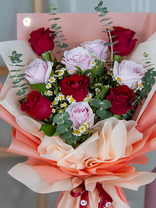 Sylvestris – Pink & Red Holland Rose Bouquet - Elvy's Floral Design