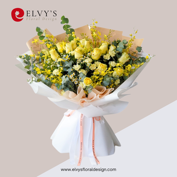 Golden Flight – Yellow Rose & Dancing Lady Orchid Bouquet