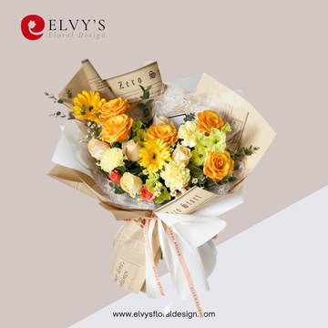 Golden Press – Orange Rose & Yellow Gerbera Bouquet