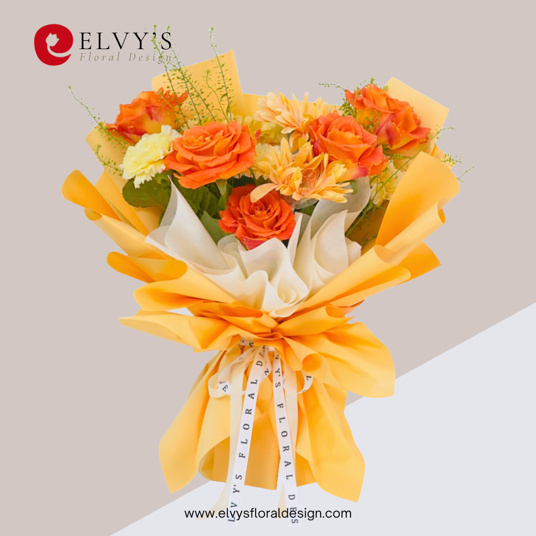 Tangerine Pops – Orange Rose, Gerbera & Carnation Bouquet - Elvy's Floral Design