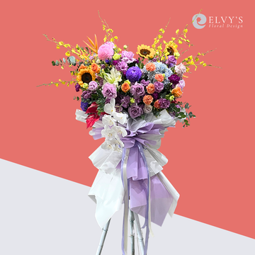 Golden Amethyst – Sunflower, Lavender Rose & Orchid Grand Opening Flower Stand