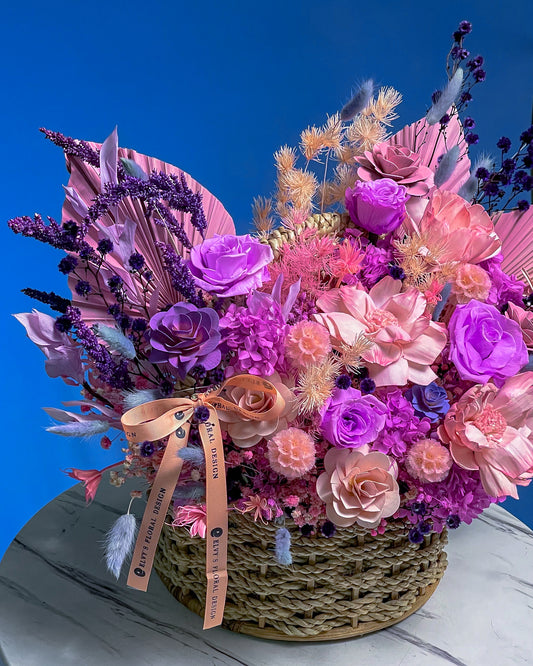 Griffon – Preserved Rose & Hydrangea Basket - Elvy's Floral Design