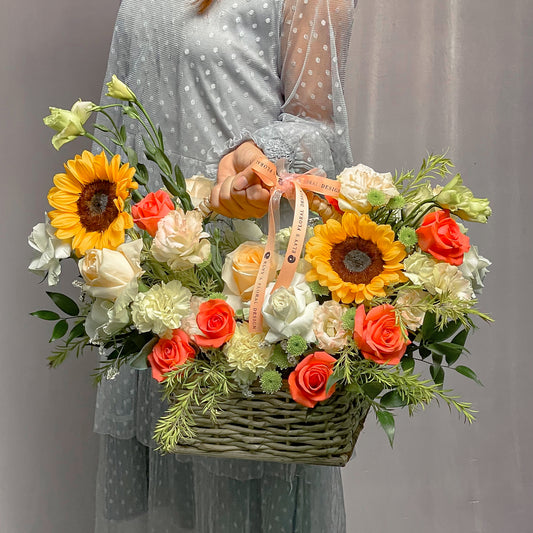 Spring Decor – Sunflower & Rose Gift Basket