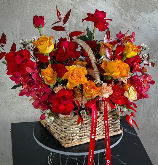 Margaret – Orchid & Rose Gift Basket - Elvy's Floral Design