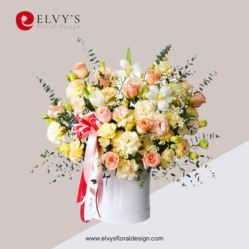Peach Pavilion – Rose & White Lily Bloom Box