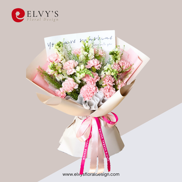 Pink Postcard – Carnation & White Snapdragon Bouquet