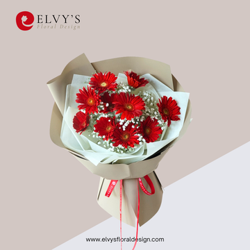 Ruby Ten – 10 Red Gerbera Bouquet