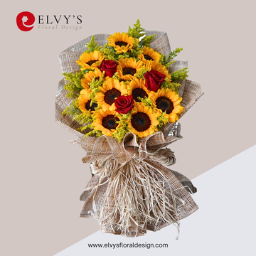 Sunset Field – Sunflower & Red Rose Bouquet