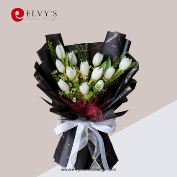 White After Dark – 12 White Tulip Bouquet