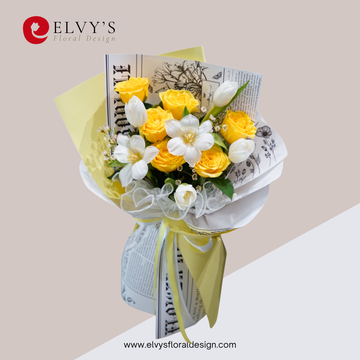 Yellow Edition – Yellow Rose & White Tulip Bouquet