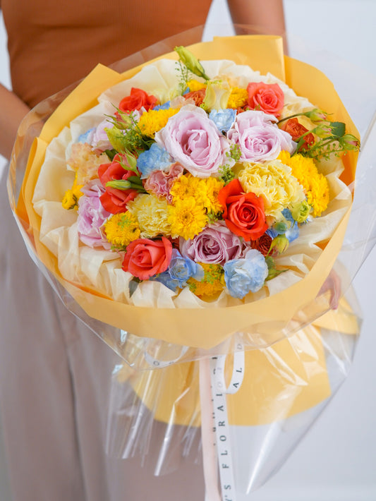 Youthful Bliss – Colorful Rose & Lisianthus Bouquet - Elvy's Floral Design