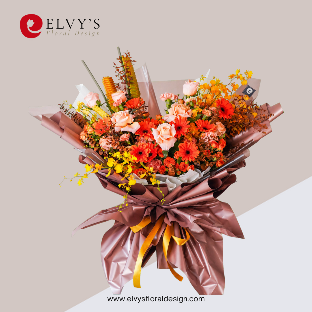 Autumn Glory – Rose & Dancing Lady Bouquet | Elvy's Floral Design