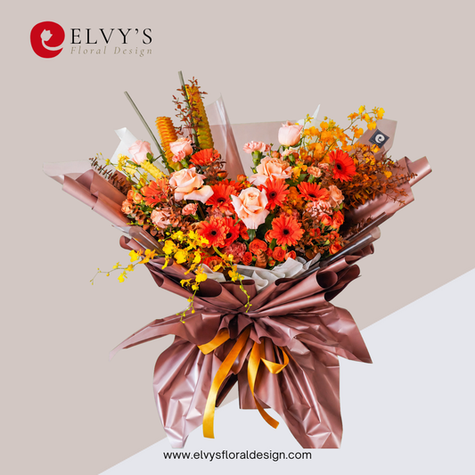 Autumn Glory – Rose & Dancing Lady Bouquet | Elvy's Floral Design
