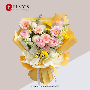 Bright but Light – Rose, Gerbera & Carnation Bouquet | Elvy's Floral Design