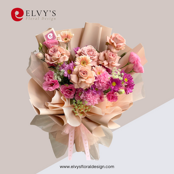 Champagne Pink – Rose & Gerbera Signature Bouquet | Elvy's Floral Design
