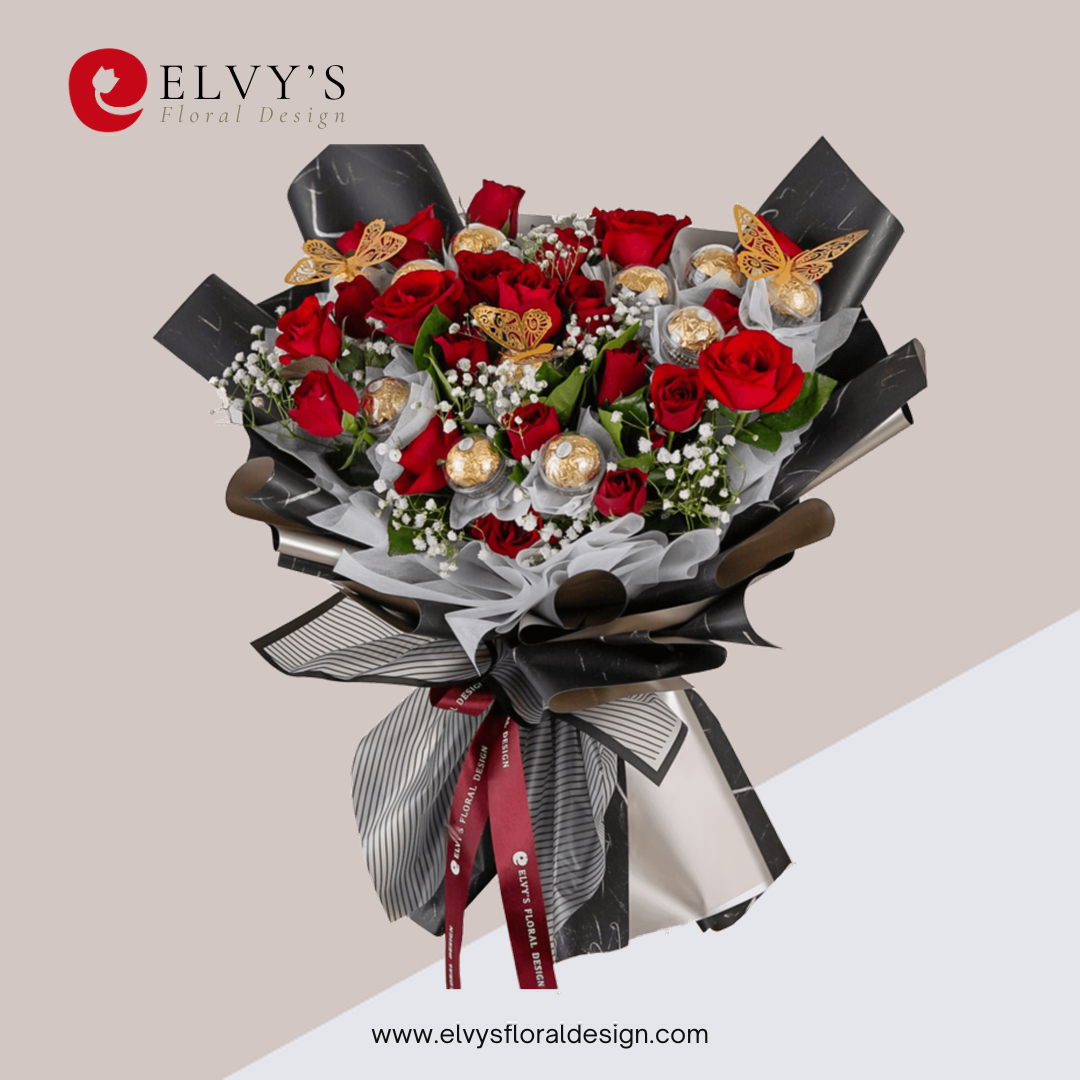 Choco Bliss – Rose & Ferrero Rocher Bouquet | Elvy's Floral Design
