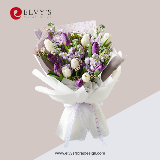 Courtly – Purple & White Tulip Bouquet | Elvy's Floral Design