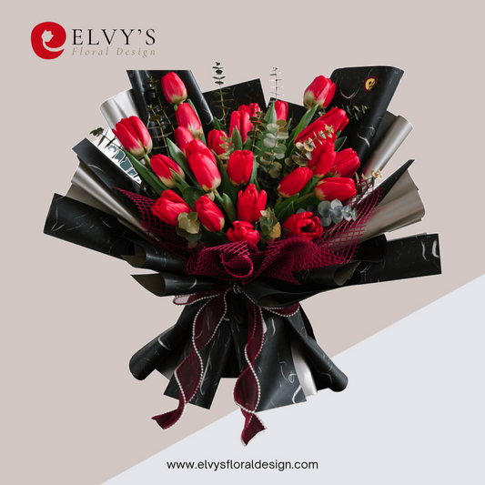 Crimson – 24 Red Holland Tulip Bouquet | Elvy's Floral Design