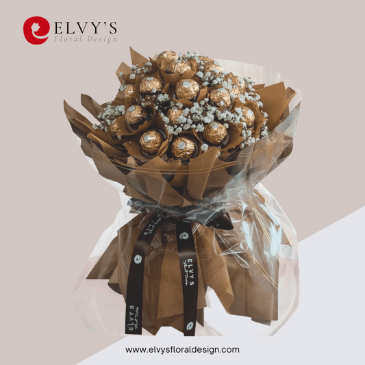 Deep Glow – Rose & Ferrero Rocher Bouquet | Elvy's Floral Design