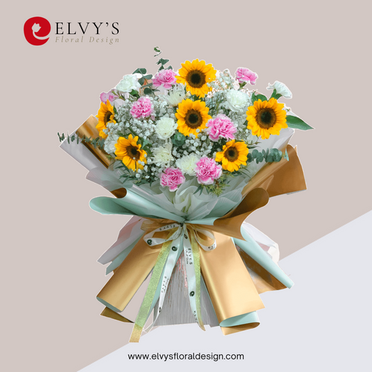 Jump Start – Sunflower & Carnation Bouquet | Elvy's Floral Design